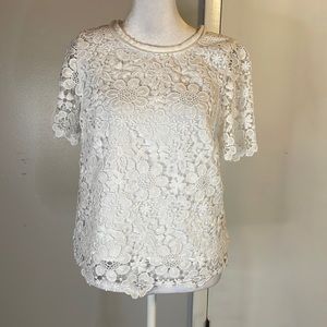 [Saks Fifth Avenue] White Crochet Knit Floral Blouse - Size Small